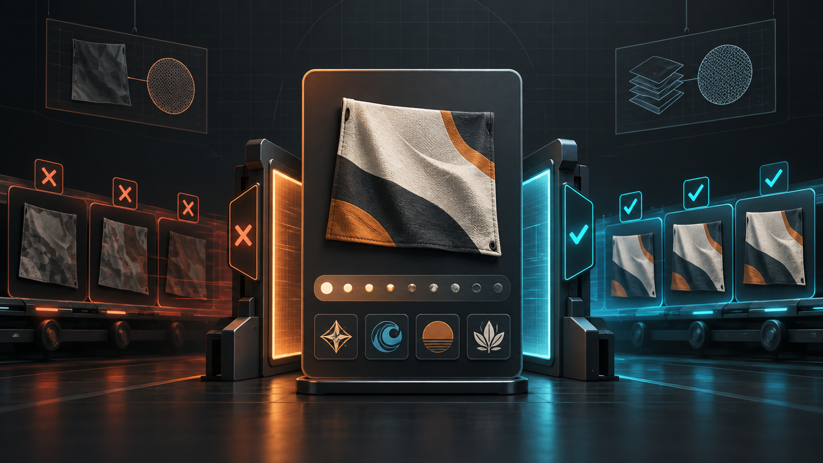 Abstract CS2 cosmetic item card showing a condition meter, collectible decals, and accepted or rejected filters