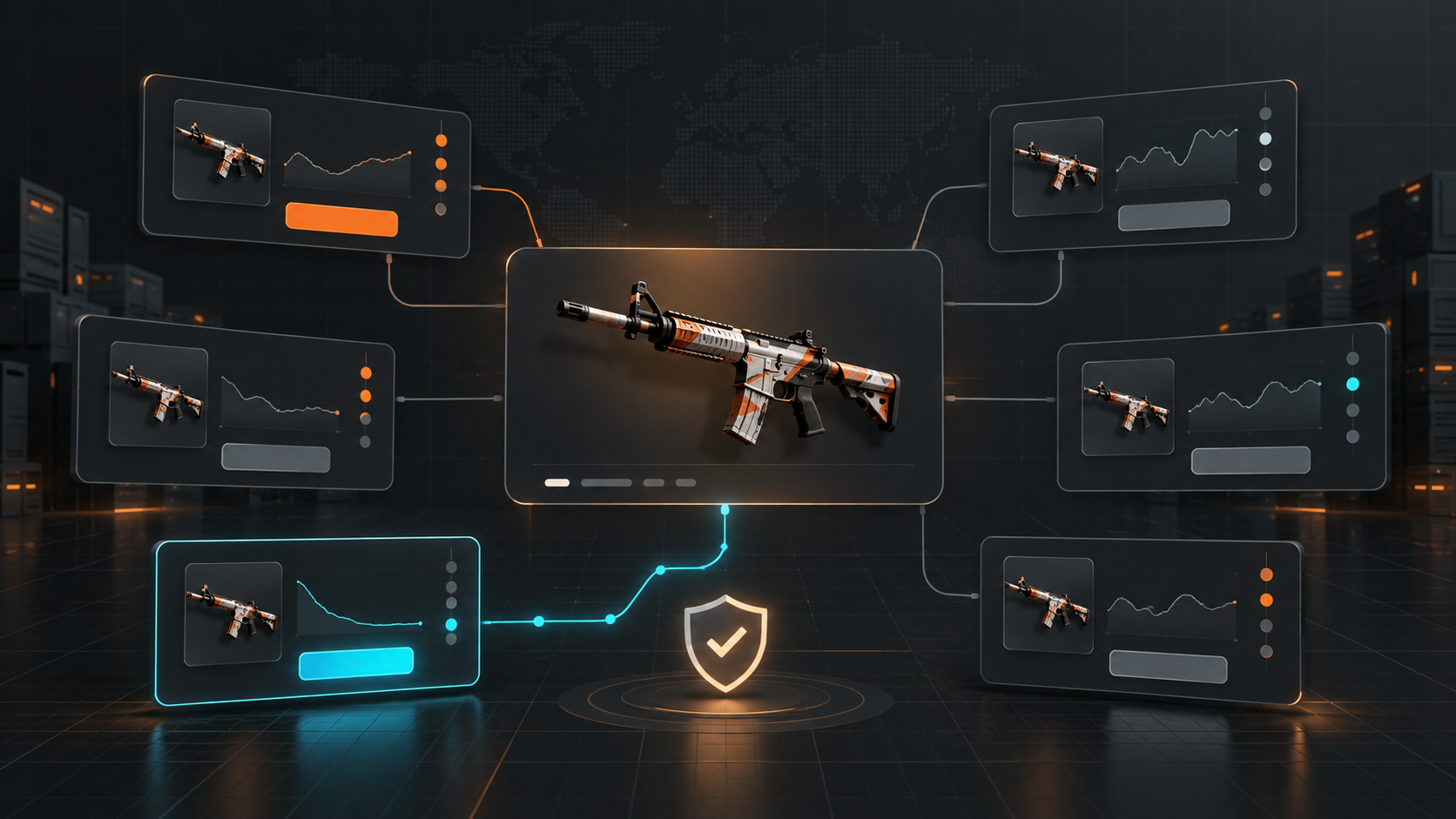 CS2 cosmetic item monitoring workflow across multiple marketplace panels